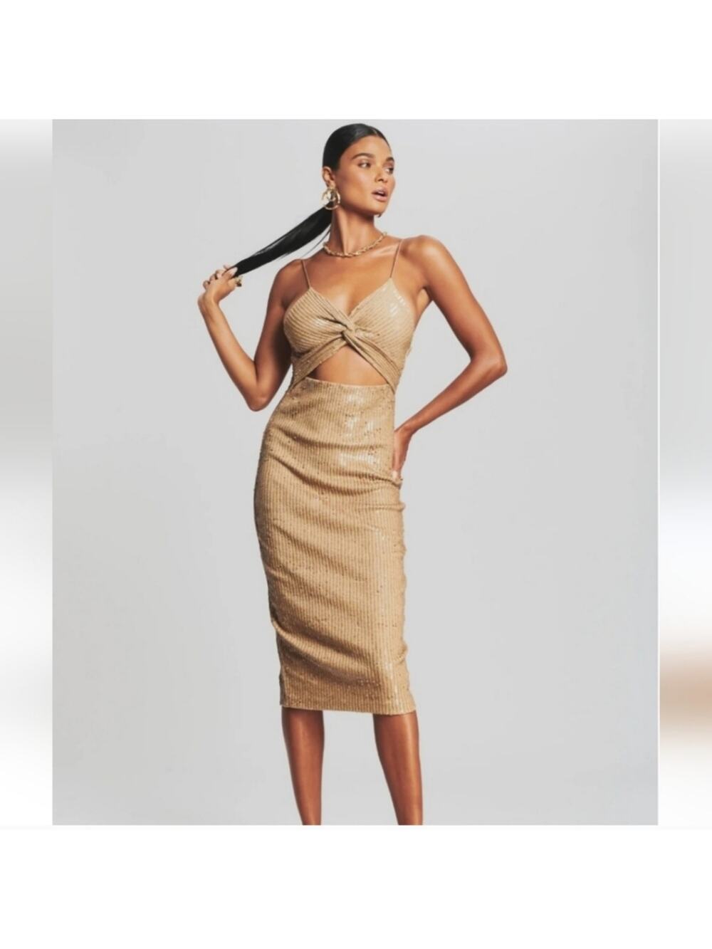 Retrofete Sariah Sequin Dress in Nude Size XL NWT Sleeveless Cutout Midi